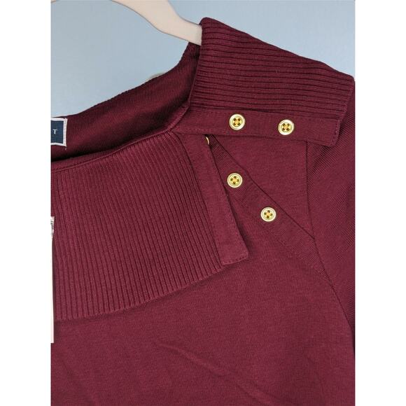 Karen Scott Envelope Sweater PM Red Shawl Collar Career Gold Button Accent Work‎ - Picture 7 of 8